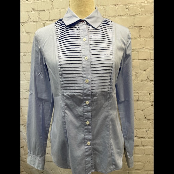 TOMMY HILFIGER WOMAN LIGHT BLUE  LONG SLEEVES SHIRT pleated neckline SIZE S/P - Picture 12 of 13